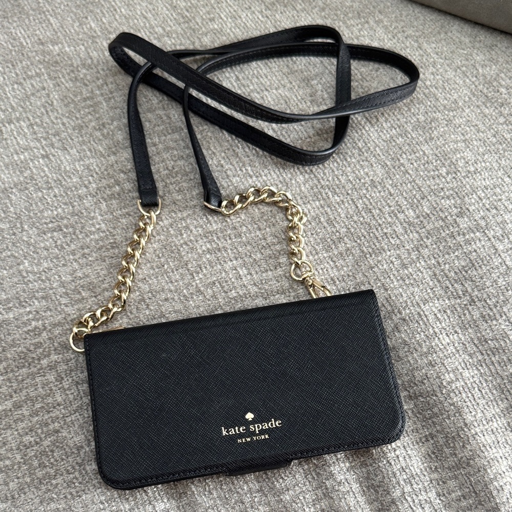 Kate Spade Zip Around Saffiano Leather Black iPhone X Wristlet Folio Case